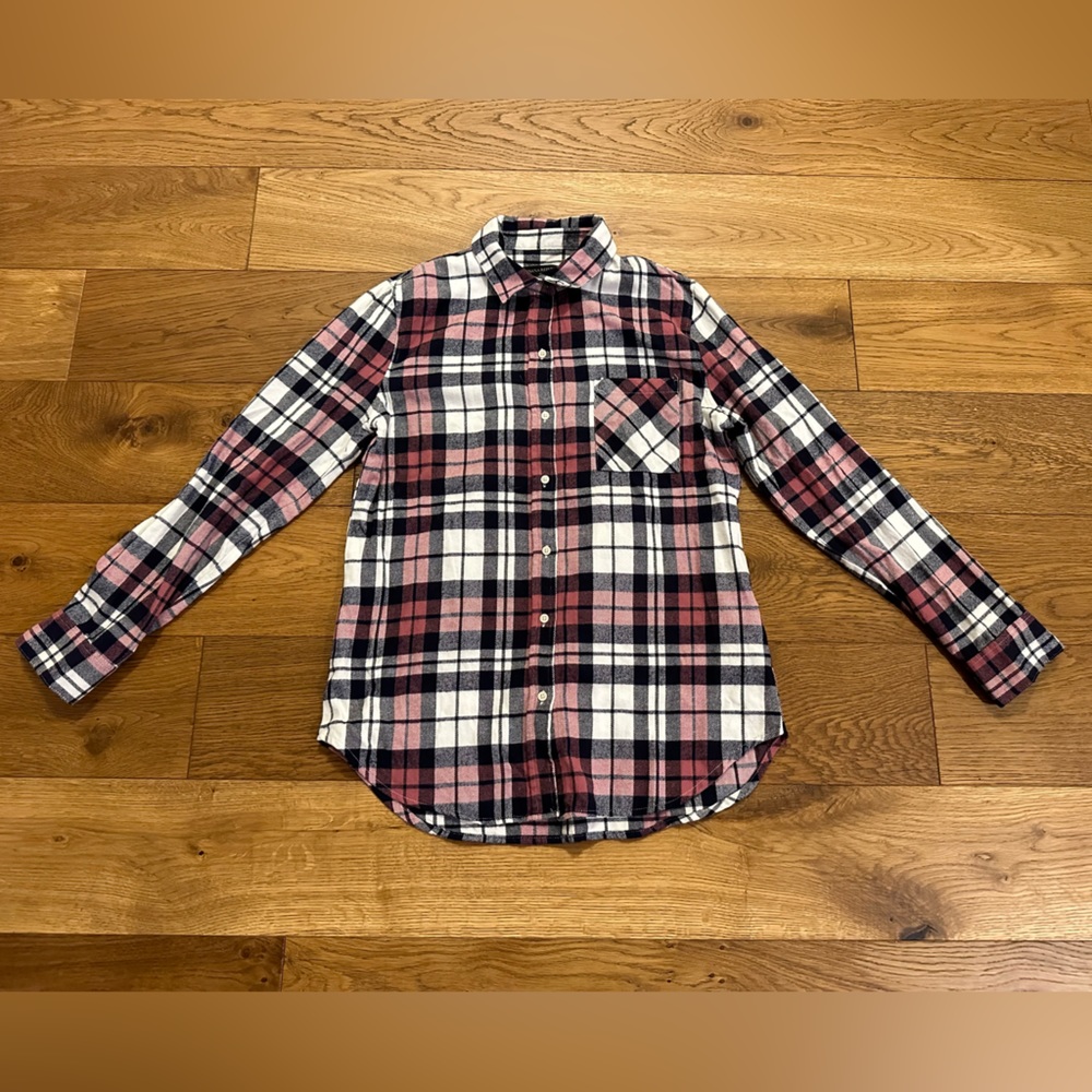 Banana Republic Shirt Women's Small Boyfriend Fit Plaid Flannel Long Sleeve
